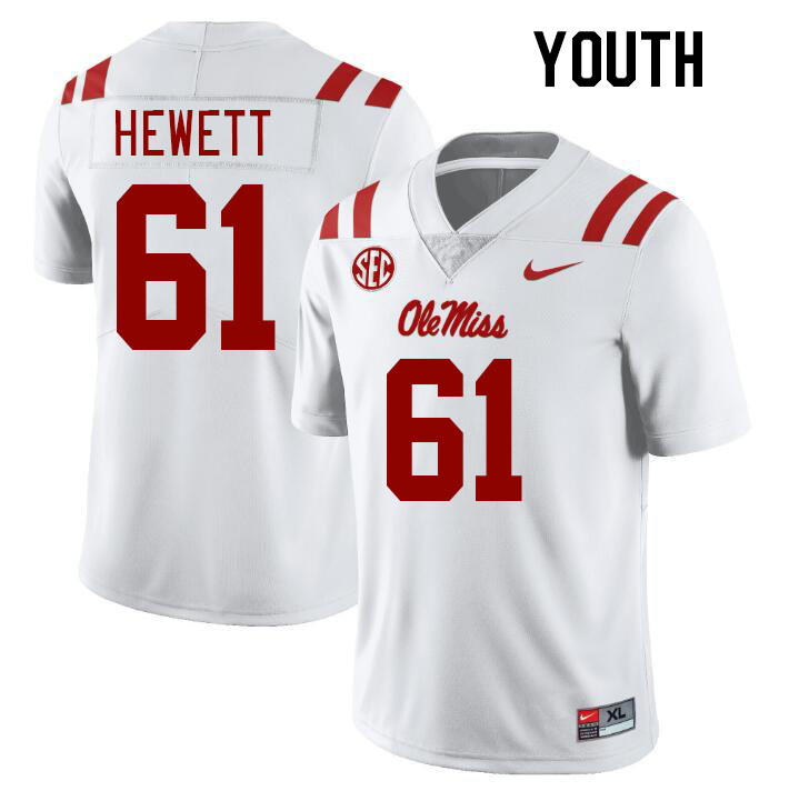 Youth #61 Lane Hewett Ole Miss Rebels College Football Jerseyes Stitched Sale-White